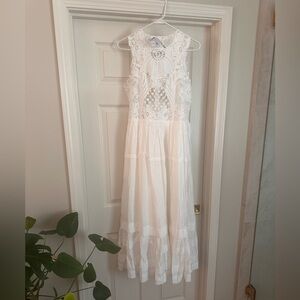 Miss Rosier white lace maxi dress with belt
